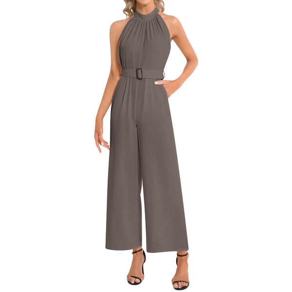 Halter Neck Buckle Belted Jumpsuit - Objet D'Art
