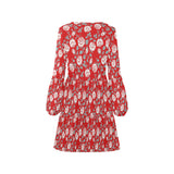 white rose red hex background print 2 V-Neck Loose Fit Dress (Model D62) - Objet D'Art