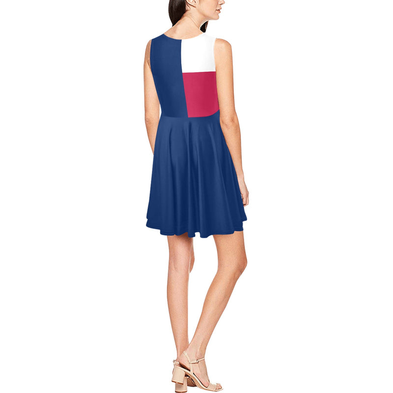 Texas Lone Star Thea Sleeveless Skater Dress(Model D19) - Objet D'Art