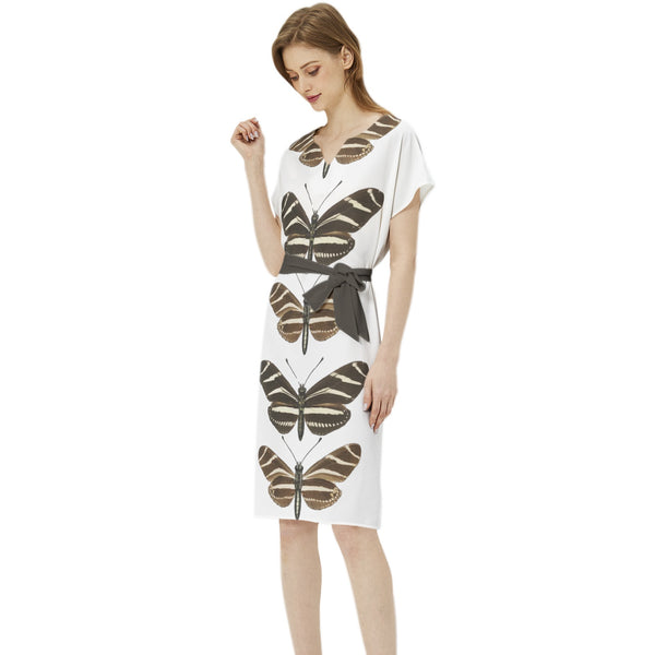 Heliconia Charitonia Batwing Sleeve Notch Neck Casual Dress with Belt - Objet D'Art