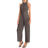 Halter Neck Buckle Belted Jumpsuit - Objet D'Art