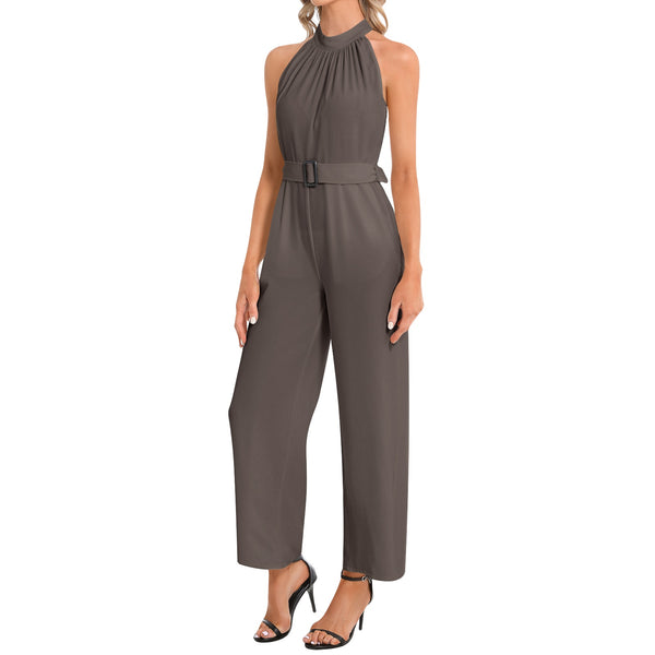 Halter Neck Buckle Belted Jumpsuit - Objet D'Art