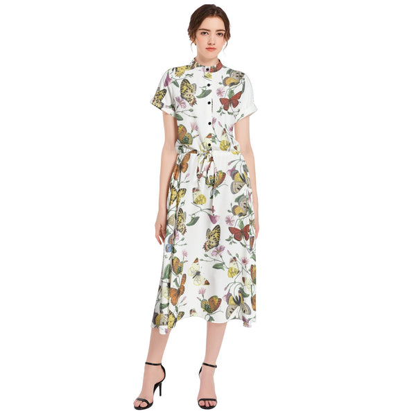 Kaleidoscope of Butterflies Drawstring Waist A-line Flared Midi Dress - Objet D'Art