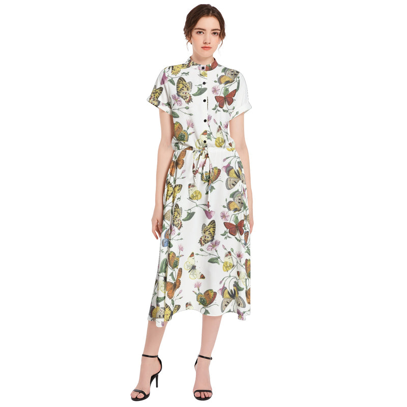 Kaleidoscope of Butterflies Drawstring Waist A-line Flared Midi Dress - Objet D'Art