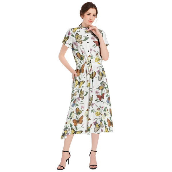 Kaleidoscope of Butterflies Drawstring Waist A-line Flared Midi Dress - Objet D'Art