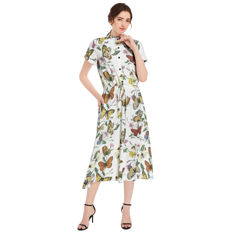 Kaleidoscope of Butterflies Drawstring Waist A-line Flared Midi Dress - Objet D'Art