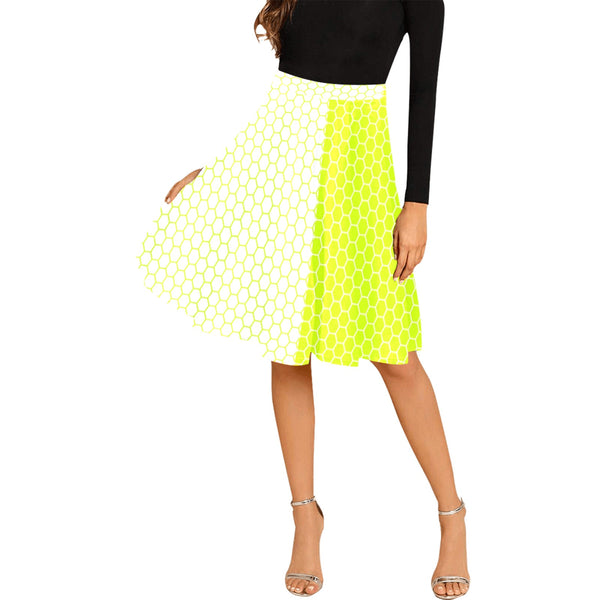 neon green hex white print 5 Melete Pleated Midi Skirt (Model D15) - Objet D'Art
