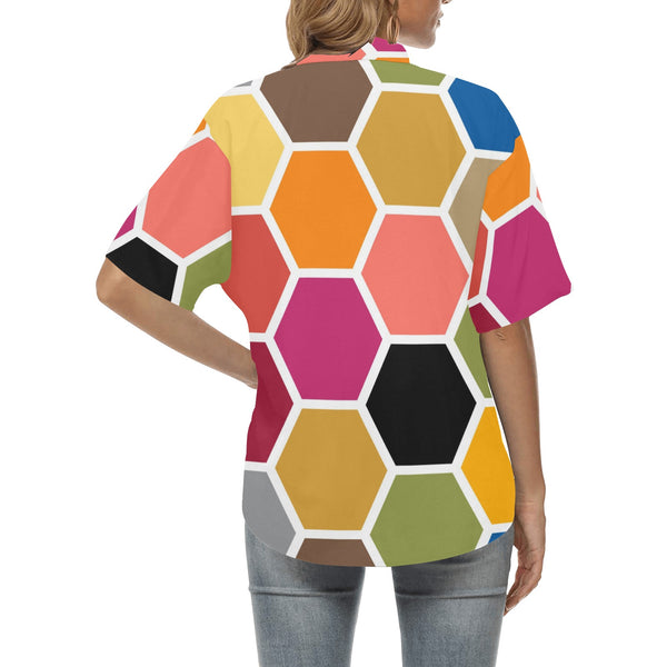 colorful hex print 5 All Over Print Hawaiian Shirt for Women (Model T58) - Objet D'Art