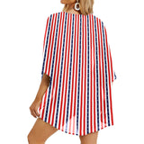 stars and stripes stripe print Women's Kimono Chiffon Cover Up (Model H51) - Objet D'Art