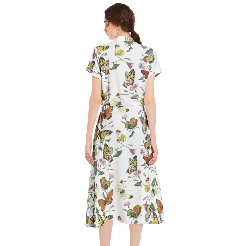 Kaleidoscope of Butterflies Drawstring Waist A-line Flared Midi Dress - Objet D'Art