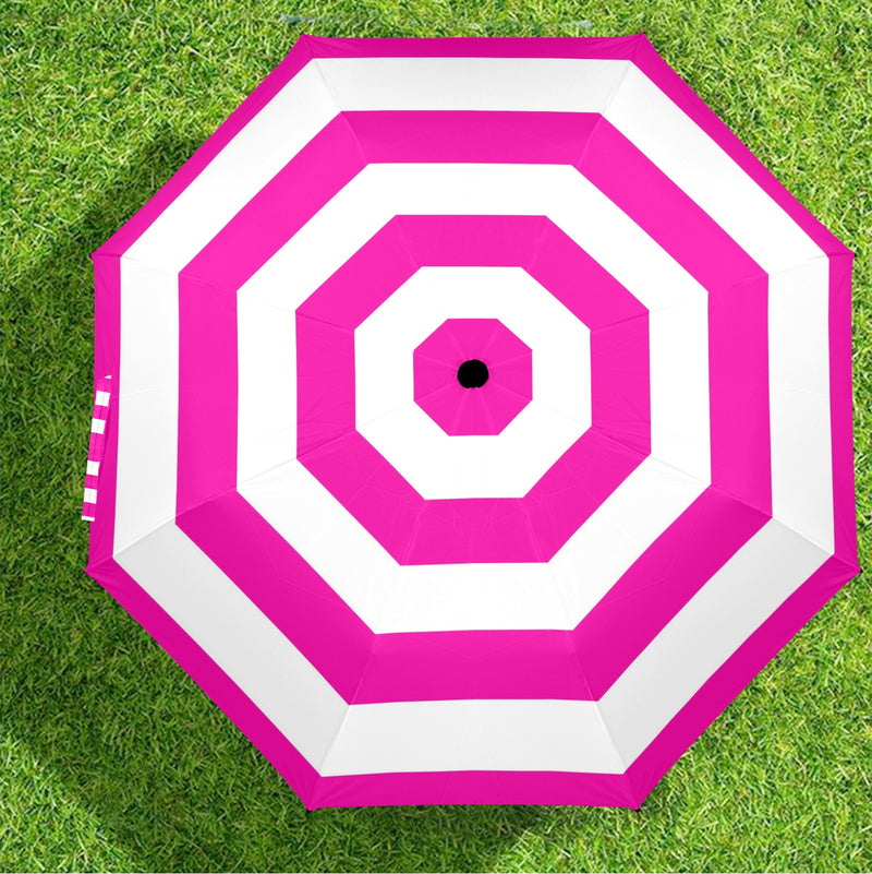 fuchsia striped umbrella print Semi-Automatic Foldable Umbrella (Model U12) - Objet D'Art