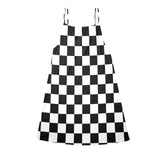 bw check print 2 Drawstring Neck Sleeveless Dress (Model D68) - Objet D'Art