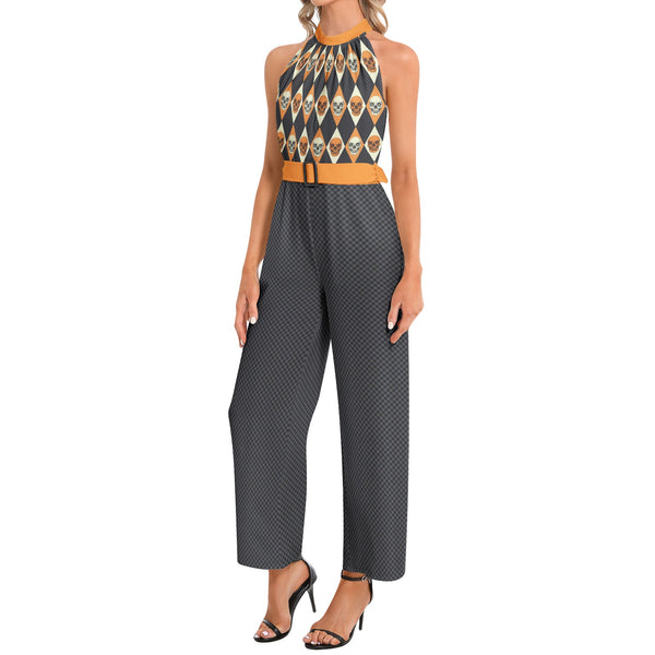 Halter Neck Buckle Belted Jumpsuit - Objet D'Art