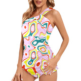 colored splat print 2 Women's One Shoulder Backless Swimsuit (Model S44) - Objet D'Art