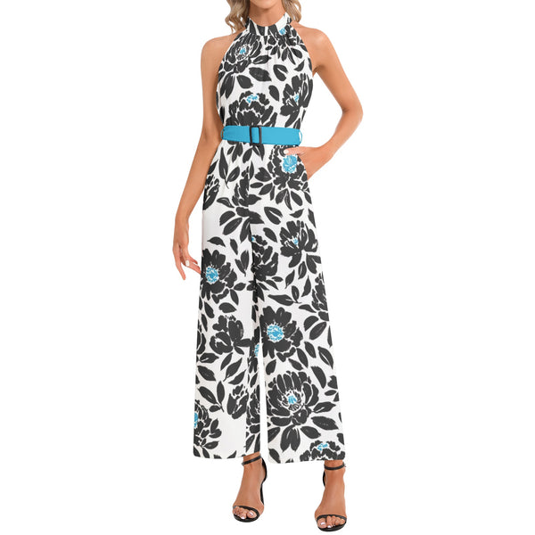 Halter Neck Buckle Belted Jumpsuit - Objet D'Art