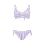 lavender striped Bow Tie Front Bikini Swimsuit (Model S38) - Objet D'Art