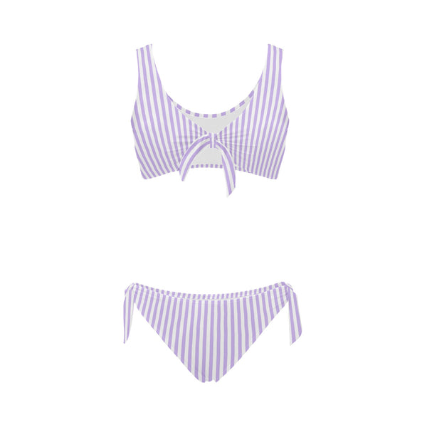 lavender striped Bow Tie Front Bikini Swimsuit (Model S38) - Objet D'Art