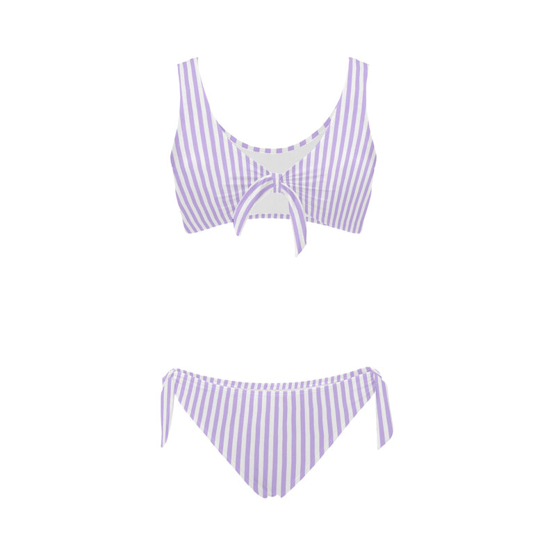 lavender striped Bow Tie Front Bikini Swimsuit (Model S38) - Objet D'Art