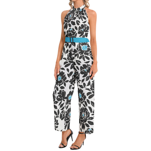 Halter Neck Buckle Belted Jumpsuit - Objet D'Art