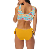 saffron print solid 2 Bow Tie Front Bikini Swimsuit (Model S38) - Objet D'Art