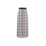 grid red gray print 2 High Slit Long Beach Dress (Model S40) - Objet D'Art