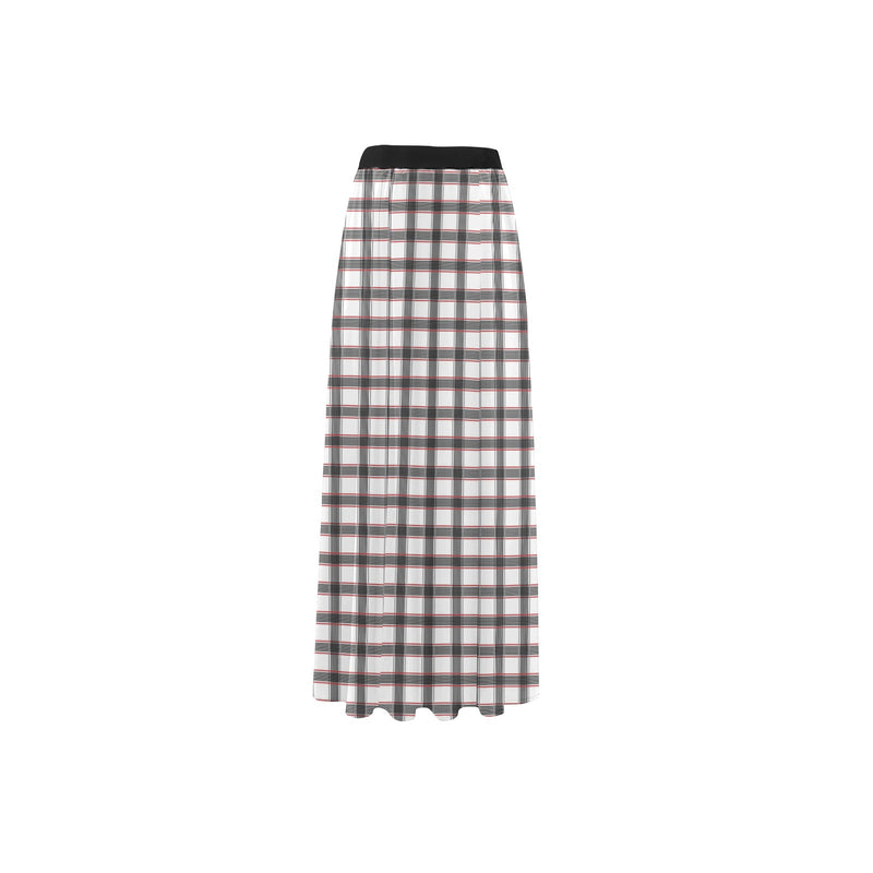 grid red gray print 2 High Slit Long Beach Dress (Model S40) - Objet D'Art