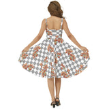 Floral Checkered Sleeveless Square Neck Flare Hem Midi Dress - Objet D'Art