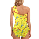 yelllow wildflowr africa Women's One Shoulder Backless Swimsuit (Model S44) - Objet D'Art