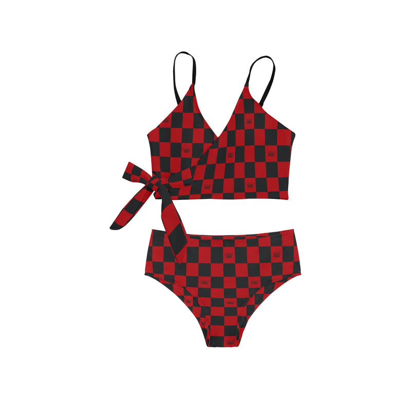 chess queen dress print 2 Knot Side Bikini Swimsuit (Model S37) - Objet D'Art