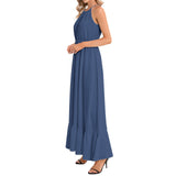 Morning Glory Blue Ruffle Hem Halter Neck Maxi Dress - Objet D'Art