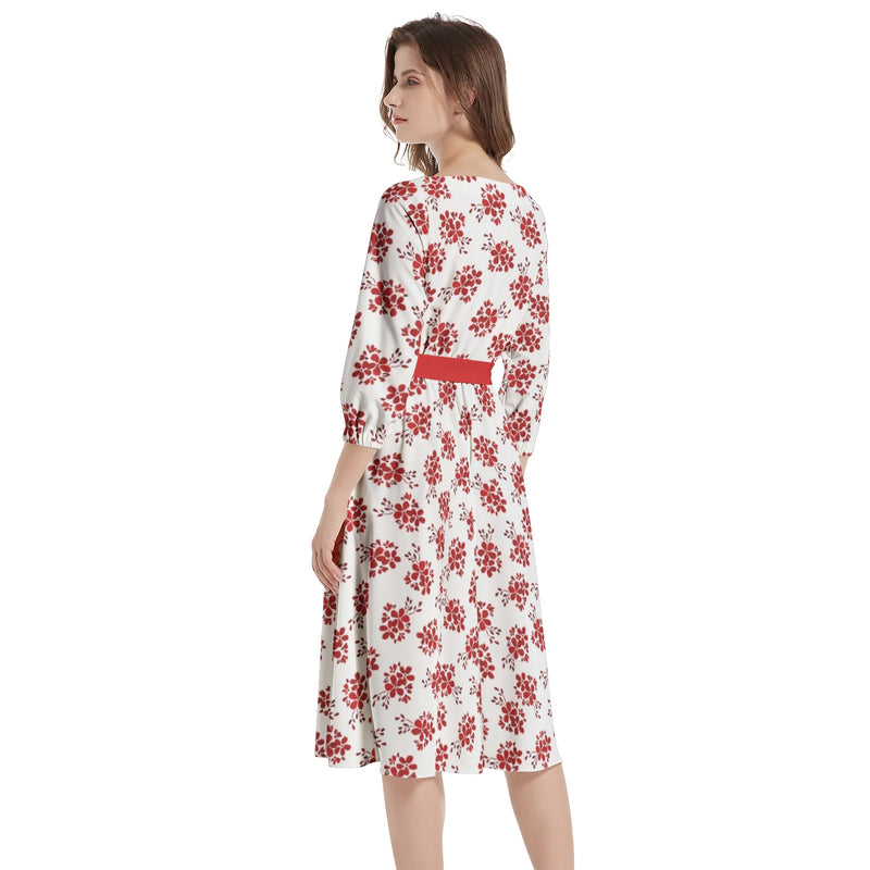 Boat Neck Belted Flared Dress - Objet D'Art