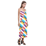 color lattice print V-Neck Open Fork Long Dress(Model D18) - Objet D'Art