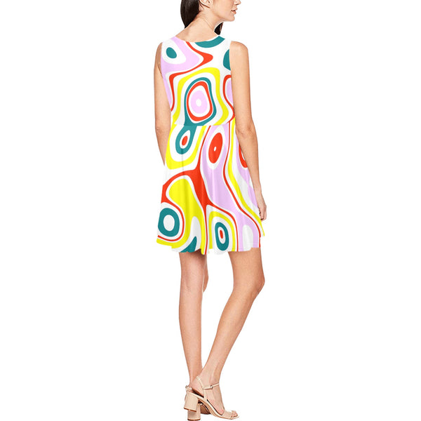 colored splat print 2 Thea Sleeveless Skater Dress(Model D19) - Objet D'Art