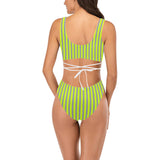 neon green striped Cross String Bikini Set (Model S29) - Objet D'Art