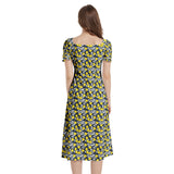 Lemon Print Puff Sleeve Split Thigh Midi Dress - Objet D'Art