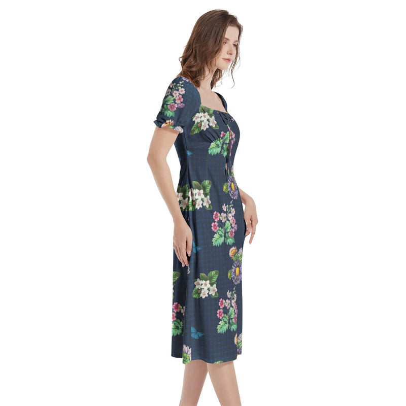 Puff Sleeve Split Thigh Midi Dress - Objet D'Art