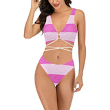 fuchsia microstripe pink print Cross String Bikini Set (Model S29) - Objet D'Art