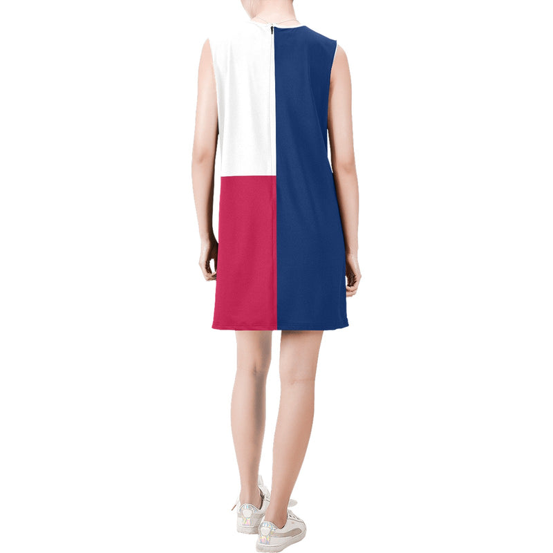 tex flag 2 Sleeveless Round Neck Shift Dress (Model D51) - Objet D'Art