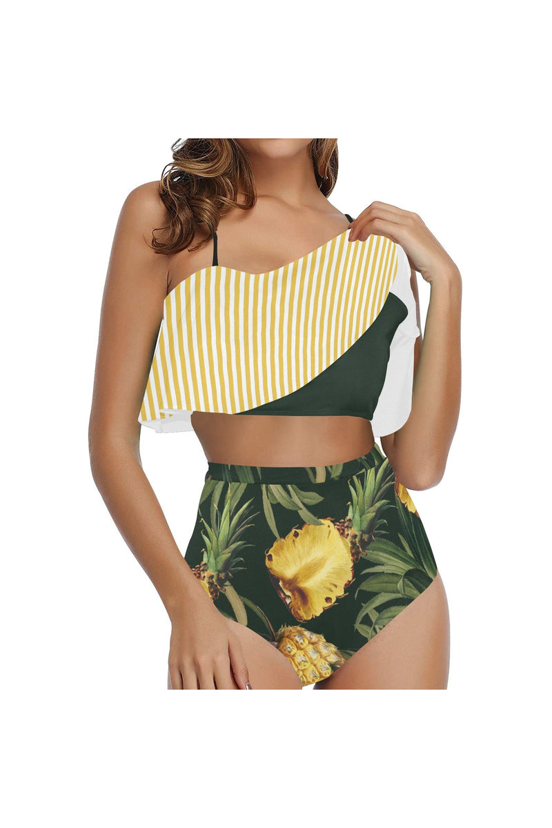Pineapple Print High Waisted Flounce Bikini Set - Objet D'Art
