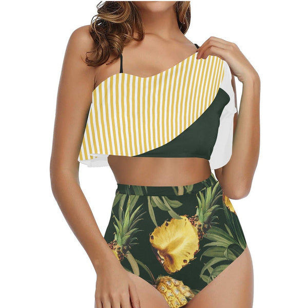 Pineapple High Waisted Ruffle Bikini Set - Objet D'Art