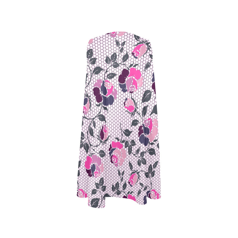 ROSE MULTICOLORED GRAY PINK PRINT 5 Sleeveless A-Line Pocket Dress (Model D57) - Objet D'Art