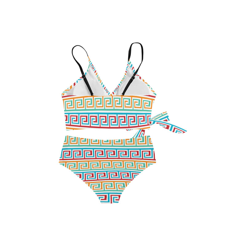greek key print 2 A C Knot Side Bikini Swimsuit (Model S37) - Objet D'Art