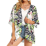 apple blossom leopard print Women's Kimono Chiffon Cover Up (Model H51) - Objet D'Art