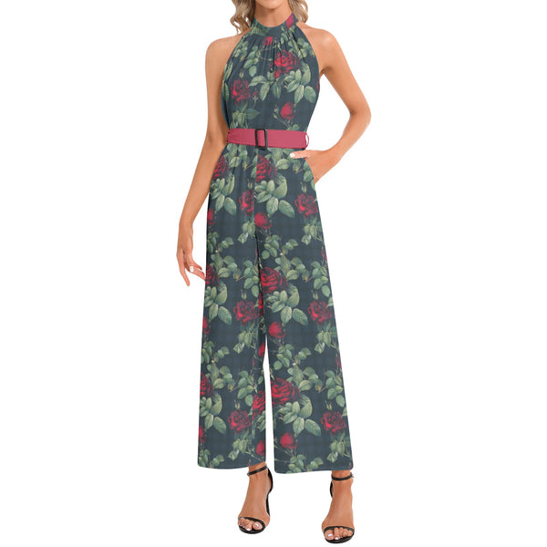 Halter Neck Buckle Belted Jumpsuit - Objet D'Art
