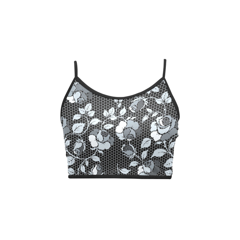 selenium gray print 1 Women's Spaghetti Strap Crop Top (Model T67) - Objet D'Art
