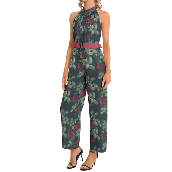 Halter Neck Buckle Belted Jumpsuit - Objet D'Art
