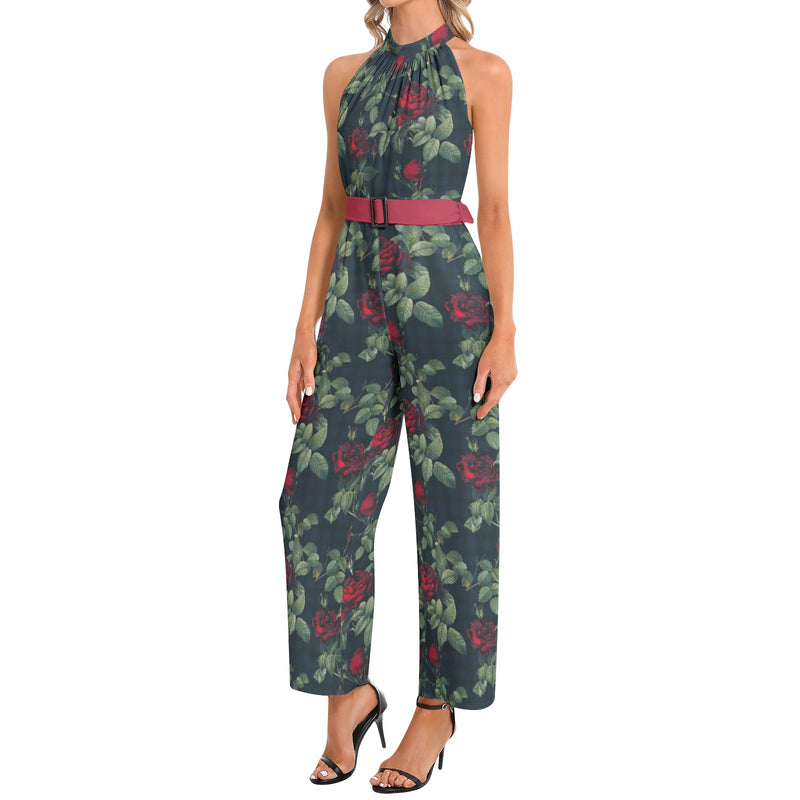 Halter Neck Buckle Belted Jumpsuit - Objet D'Art
