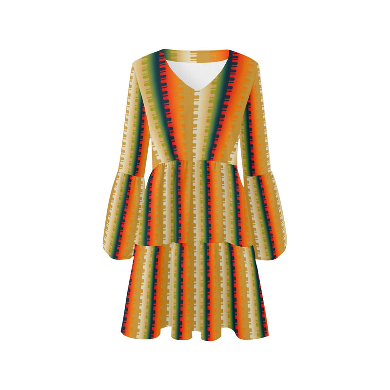 Groovy Autumn V-Neck Loose Fit Dress (Model D62) - Objet D'Art