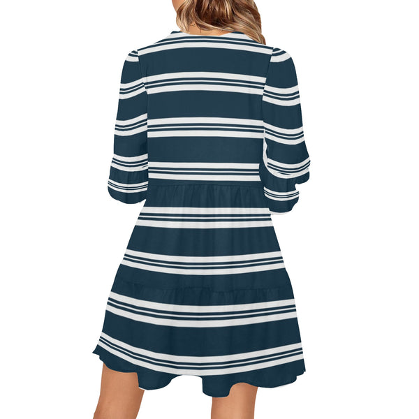 INK STRIPED PRINT 2 V-Neck Loose Fit Dress (Model D62) - Objet D'Art
