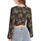 Nasturnium Women's Deep V-Neck Lantern Sleeve Crop Top - Objet D'Art